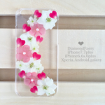 千鳥草とフロックス ピンクホワイト 押し花 スマホ iPhone ケース