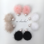 ファーピアス＊コットンパール♡ミンクファーキャッチピアス