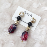 ボルドー×ネイビー インポートパーツの大ぶりビジューピアス イヤリング可能
