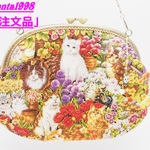 （まだむ　Cats）「nyao-0901様のご注文品」気持ち華やぐがま口バッグ(特大！口金24.5センチ)(ポーチ・クラッチバッグ・ハンドバッグにもなります）