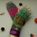 ☆彡野呂英作さんの段染め毛糸で、透かし模様Fingerless Mittens
