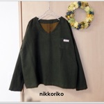 布帛Tシャツ　Vネック　コットンフランネル　オリーブ