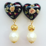 押し花レジンぷっくりハートビーズ イヤリングorピアス
