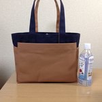 「ボックストート」中サイズ「ネイビー×モカベージュ」帆布トートバッグ 倉敷帆布8号