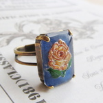 ・:*:・再販・:*:・Hand Painted Rose Intaglio Glass Cabochons  リング