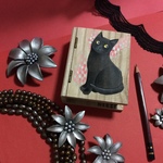 黒猫のミニミニ木箱 no.12●小物入れ●イラスト●絵画●絵原画