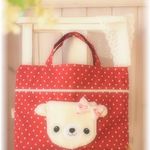 ふわふわくまさんポケット付き*　レッスンバック*　おけいこバック　赤