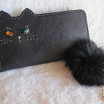 yuna2408様専用　ねこのお顔　iPhone7plus 手帳型牛ヌメ革ケース　jewelry　黒猫　
