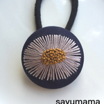 ☆刺繍☆くるみボタンのヘアゴム