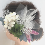 お花とチュールのウェディングヘアパーツ
