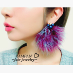 再販 パープル×グレー ファー ピアス