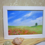油絵　『ケシの花』　額付き