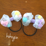 プチドットオーガンジー カラフルポンポン&リボン ヘアゴム