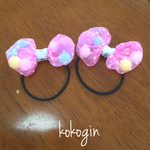 プチドットオーガンジー カラフルポンポン ヘアゴム
