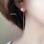  2wayスワロフスキークリスタルパールとチェーンのピアス
