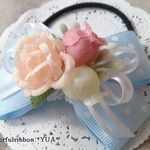 フラワーブーケ　水色水玉