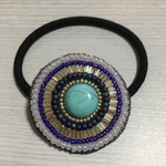 ビーズ刺繍ヘアゴム／ホワイトパープル