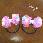 プチドットオーガンジー カラフルポンポン ヘアゴム