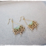 14kgfピアス♪ 手編みレースとスワロフスキー♪ JASPER handmade tatting lace pierce NO.157