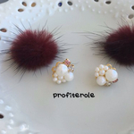 ビジュー とミンクファーのピアス  