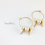 ワンコイン✨コットンパールと▽のロックなフープピアス