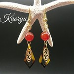 ピアス☆ダイヤ形べっ甲&赤メノウ☆【金属アレルギー対応】