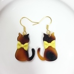 ねこ&べっこうピアス。リボン🎀