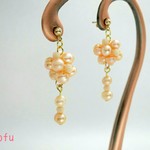 パールボールピアス(イヤリング)〜淡水パールピンクオレンジ(送料無料)