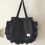 SALE  巾着トートミニ  フリル♡黒ドット