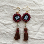 【SALE】wine red×brown▷▷刺繍タッセルピアス