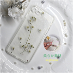 iPhone7  ソフト押し花スマホケース   かすみ草