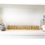 インテリア ウッドオブジェ お正月 HAPPY NEW YEAR  ゴールドスター柄 置物 木製