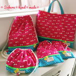 【ご予約品】入園5点セット＊ピンクリボン×水色水玉