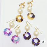 べっこう×スノーパールのピアス/イヤリング