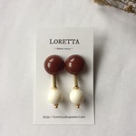チョコレート×アイボリーの真鍮大ぶりイヤリング