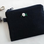 【送料無料】C001-1 刺繍入りパスケース（ネイビー　バラ）
