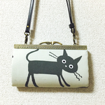 【mn707様ご予約品】大きな大きな灰色猫と縞猫のショルダー付きがま口長財布*ポシェット*1214
