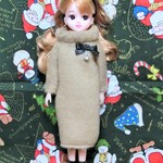 リカちゃん＊ウールロングワンピース　ベージュ　リボン