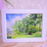 油絵　『庭』　額付き