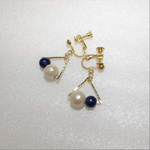 三角×コットンパール（ネイビー&キスカ）ピアス・イヤリング★