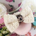 🆕リントンツイード🎀バンスクリップ🎀スワロフスキーフラワー🎀 ホワイト ribbon: