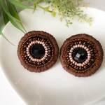 まーんまるビーズ刺繍イヤリング(ブラウン）