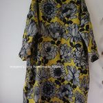 再販♥　※最終　北欧風花柄リネン　ワンピース　フリーサイズ　マスタード