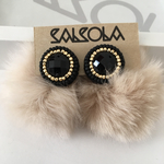ビーズ刺繍  / サークル×bigラビットファー ベージュ