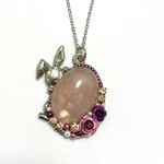 ローズクォーツ ぴょっこりうさぎと天然石のシルバーネックレス たまご 薔薇 レジン パール ビジュー 送料無料 