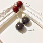 ⭐️️再販⭐️️ヴィンテージ風 レッド×チャコールグレー ピアス・イヤリング