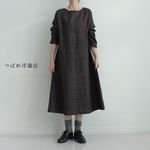リネン100％ドロップショルダーワンピース　チャコール　