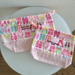 お弁当・コップ袋のセット  【女の子 ・ピンク靴柄】
