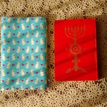 A5 ブックカバー  白うさぎ　水色 読書の秋