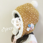 お花モチーフ もこもこニット帽子*ぽこぽこ雪ニット